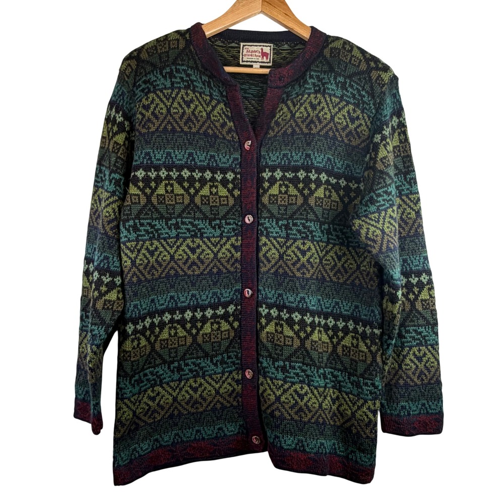 The Alpaca Connection Alpaca Wool Fair Isle Cardigan Peru Cottagecore L